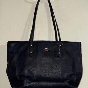 Elegant Navy Coach Leather Tote Bag